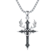 Sterling SilverDeer_Antler Cross Pendant Necklace