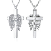 925 Sterling Silver Wing Cross Cremation Urn Necklaces Birthstone Custom Personalized Memorial Keepsake Cross Jewelry