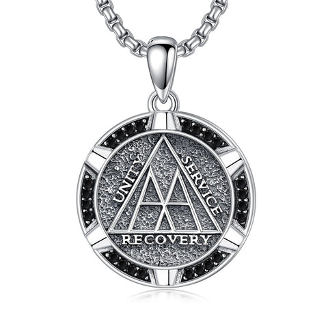 Sterling Silver AA Sobriety Alcoholics Anonymous  Pendant Necklace for Men