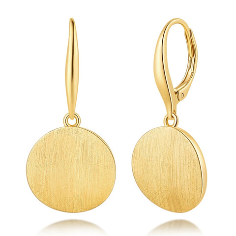 14K Gold Plated  Round Disc Leverback Earring for Women