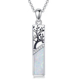 Sterling Silver White Opal Butterfly Dragonfly Tree of Life Paw Print Bar Pendant Necklace Gift for Birthday Christmas