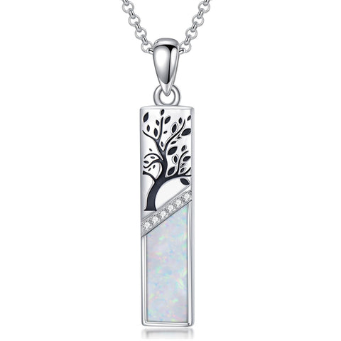 Sterling Silver White Opal Butterfly Dragonfly Tree of Life Paw Print Bar Pendant Necklace Gift for Birthday Christmas
