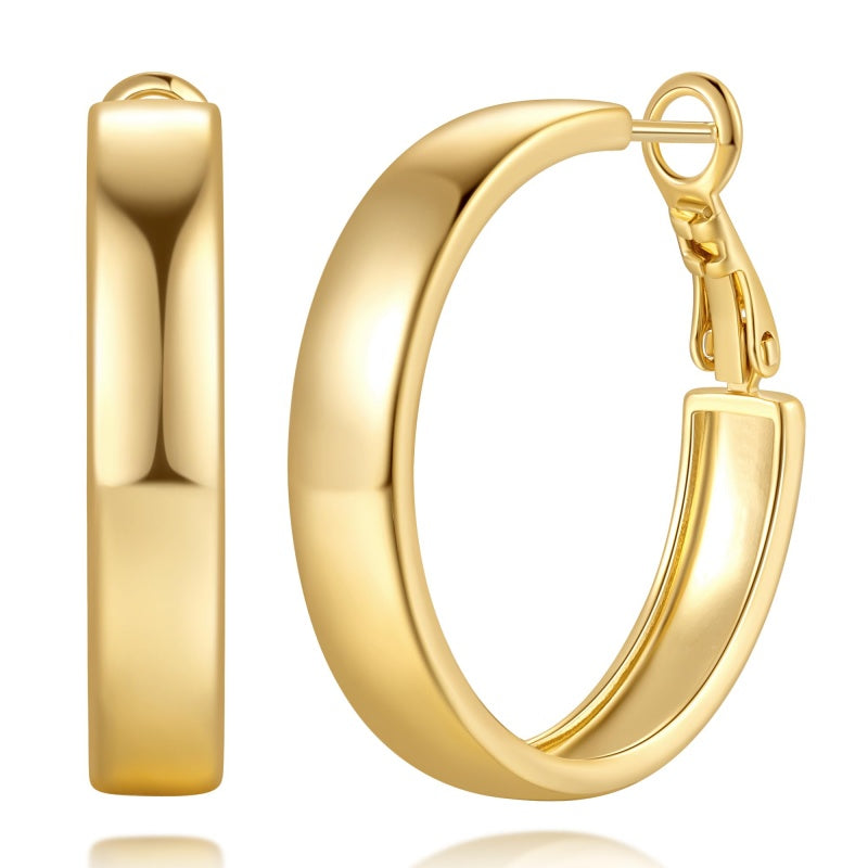 14K Gold Plated Wide-Band Profile Hoop Earring