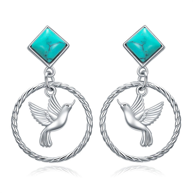 Hummingbird  925 Sterling Silver Animal Stud Earrings with Turquoise Animal Jewelry Gifts for Girls Animal Lovers