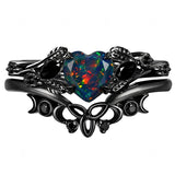 Sterling Silver 10K  14K  18K  Gold Personalized Engraved Black Opal Engagement Wedding Promise Ring for Her