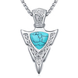 14K Gold Plated Moss Agate Turquoise Valknut Viking Arrow Head Pendant Necklace for Men