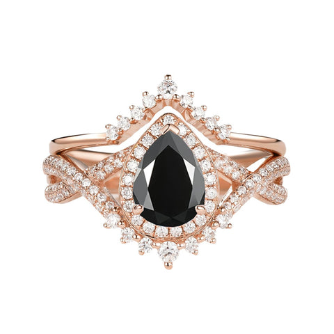 Sterling Silver 10K 14K 18K Gold  Pear Shaped Gemstone Engagement Rings Set