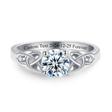 Sterling Silver 10K 14K 18K Gold  Personalized Engraved Moissanite Celtic Knot Wedding Engagement Ring