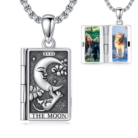 Sterling Silver Sun Moon Lovers Tarot Card Photo Locket Necklace