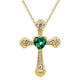 14K Gold Plated Heart Cut Cubic Zirconia Cross  Pendant Necklace For Women Religious Faith Jewelry