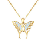 14K Real Gold Butterfly Necklace with Blue Opal Yellow Gold Butterfly Pendant Necklace Jewelry Gifts for Women