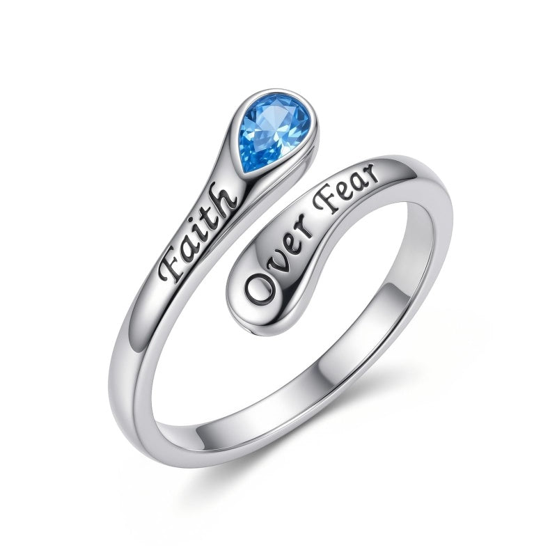 Sterling Silver I Am Enough God Is With Me Let Go Let God Faith Over Fear Faith Hope Love Just Breathe Open Ring