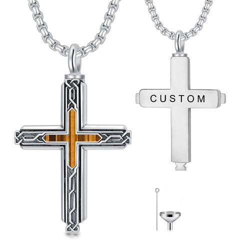 Sterling Silver Obsidian Lapis Lazuli Tigers Eye Turquoise Celtic Knot & Cross Urn Necklaces for Ashes