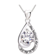 Sterling Silver "She believed she could so she did" Cubic Zirconia Pendant Necklace Graduation Gift