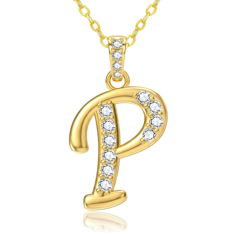 Cubic Zircon 14K Gold Plated Initial Letter A-Z Pendant Necklace