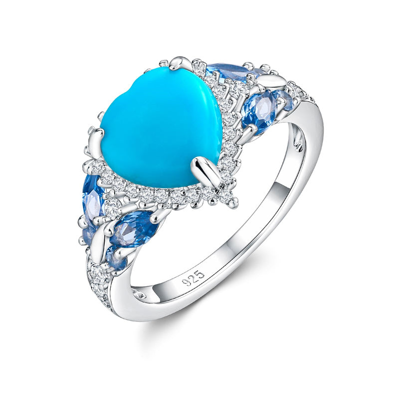 Sterling Silver Heart Sleeping Beauty Turquoise  Engagement Ring for Women