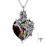 Sterling Silver Heart TearDangle Crystal Rose Cremation Urn Necklace for Ashes