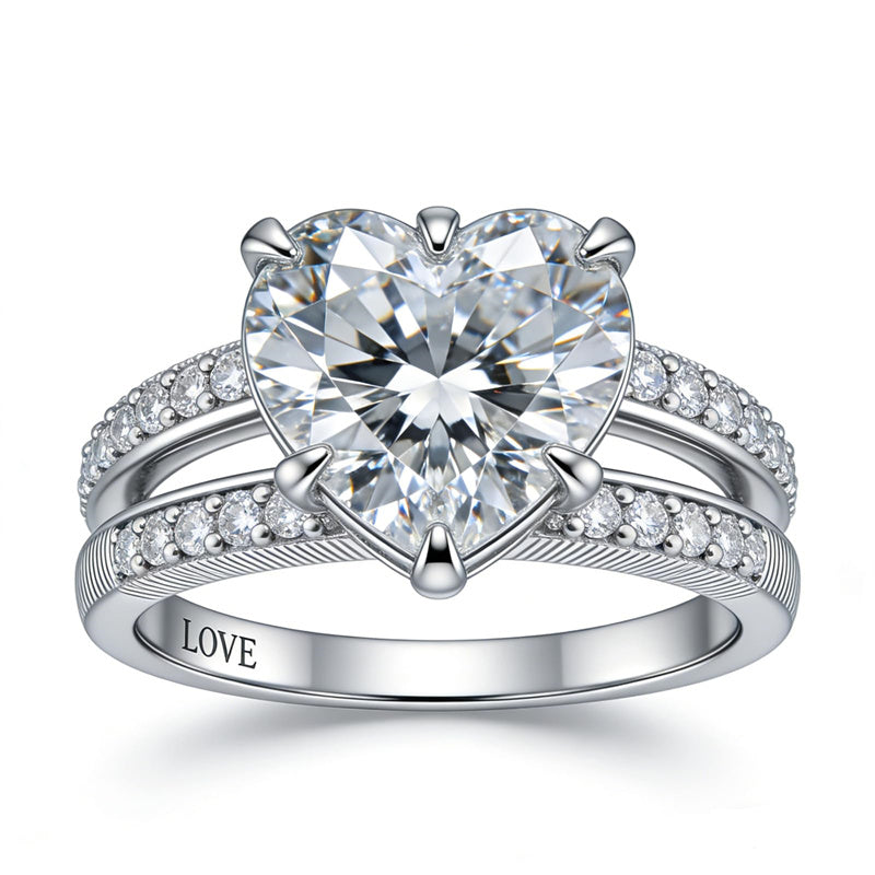 Sterling Silver 10K 14K 18K Gold Personalized Engraved Moissanite Wedding Engagement Promise Band Ring