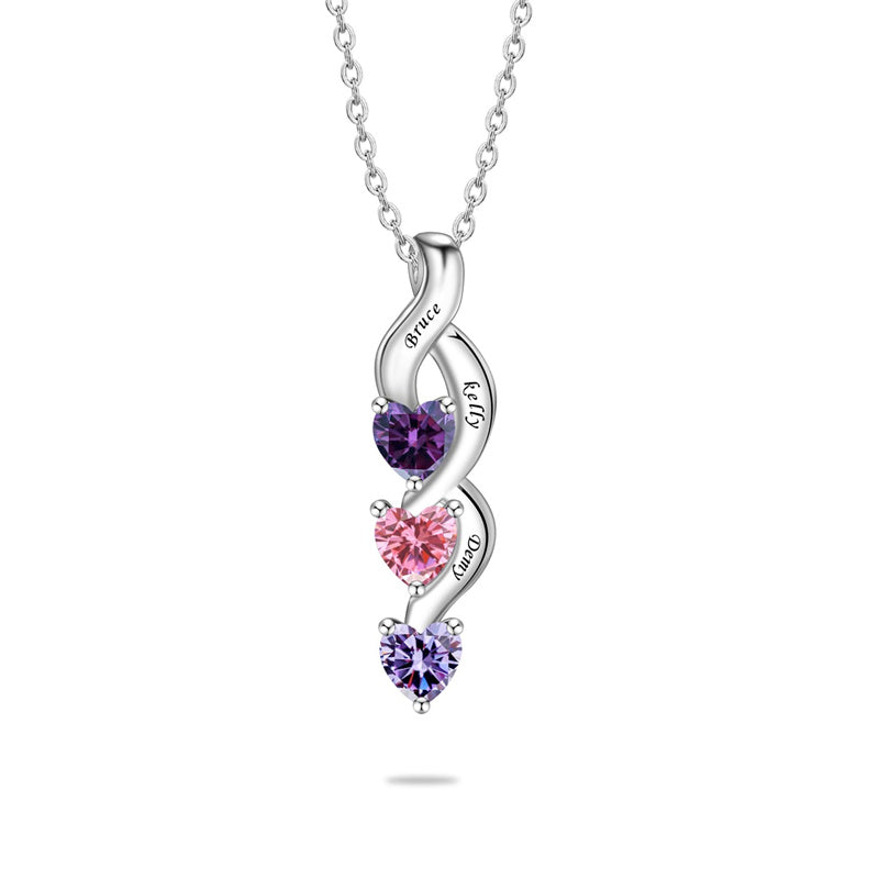 Copper Sterling Silver Personalized 1-6 Simulated Birthstones Mother's Name Heart Pendant Necklace