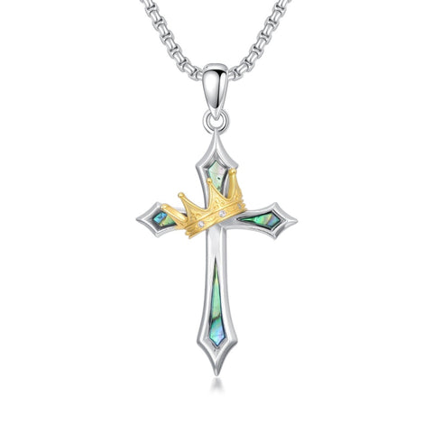 Sterling Silver Cross with Crown Pendant Necklace Religion Jewelry for Birthday Anniversary Day Christmas