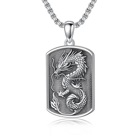 Sterling Silver Viking Dragon Eagle Wolf Animal Pendant Necklace for Men