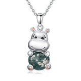 Sterling Silver Moss Agate Hippo Koala Elephant Teddy Bear Pendant Necklace