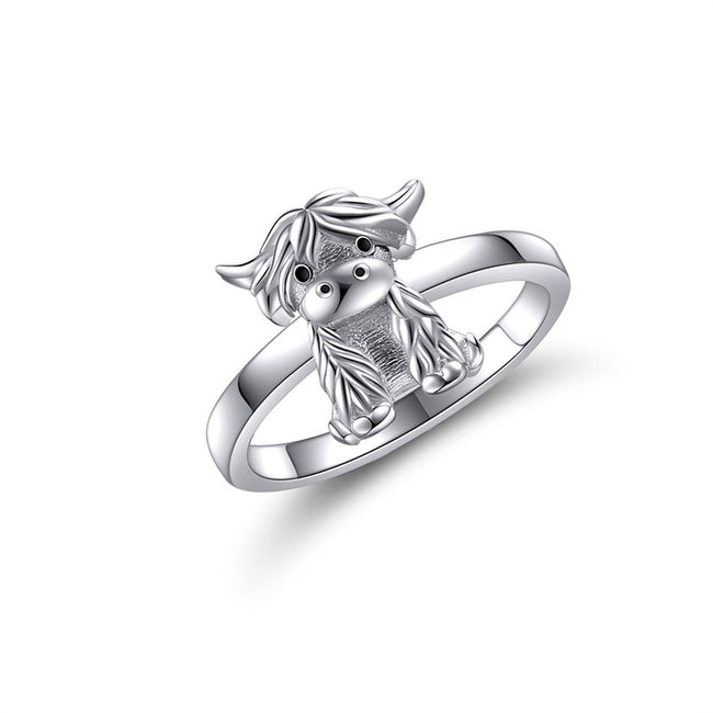 Highland Cow Rings Sterling Silver Animal Cow Rings Jewelry for Girls Daughter