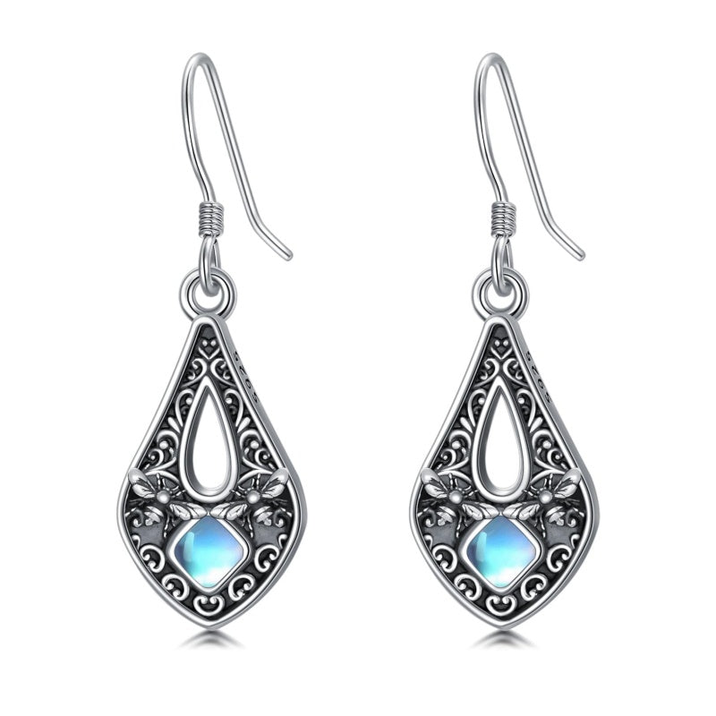 Sterling Silver Moonstone Filigree Bee Dragonfly Hummingbird Butterfly Dangle Earrings for Women Christmas Gift
