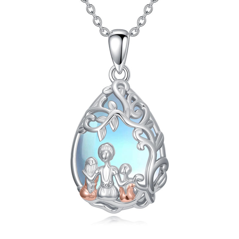 Sterling Silver Moonstone Teardrop Father Daughter Mother Daughter Pendant Necklace