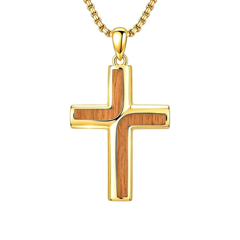14K Gold Plated Cross Pendant Necklace Religious Confirmation Jewelry