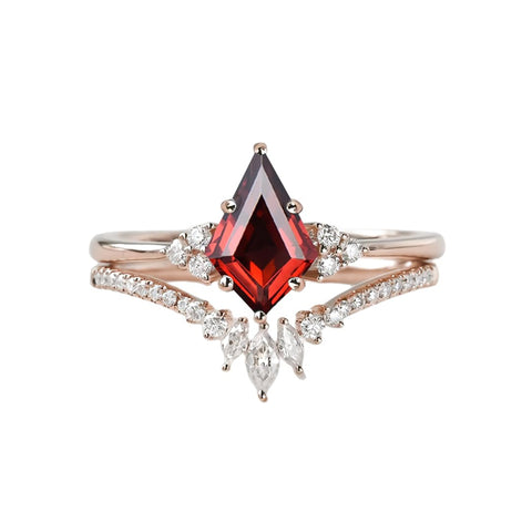 Sterling Silver 10K 14K 18K Gold Kite Cut Gemstone Wedding Ring Set