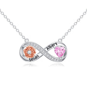 10K 14K 18K Gold Personalized Birthstone Engraved Infinity Rose Flower Pendant Necklace