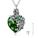 Sterling Silver Heart TearDangle Crystal Rose Cremation Urn Necklace for Ashes