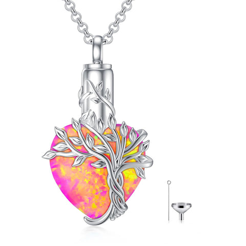 Sterling Silver Crystal Heart Tree of Life Urn Necklace for Ashes