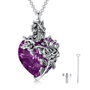 Sterling Silver Heart TearDangle Crystal Rose Cremation Urn Necklace for Ashes