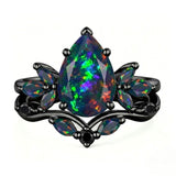 Sterling Silver 10K  14K  18K  Gold Personalized Engraved Black Opal Engagement Wedding Promise Ring for Her