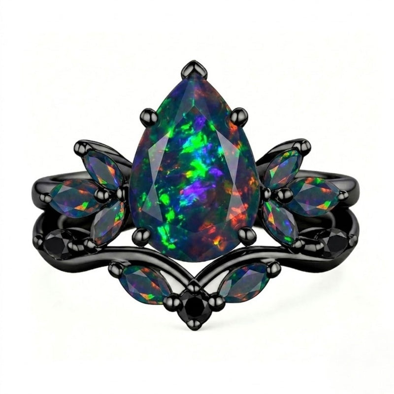 Sterling Silver 10K  14K  18K  Gold Personalized Engraved Black Opal Engagement Wedding Promise Ring for Her