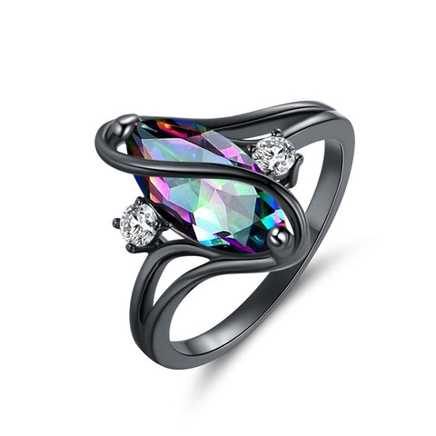 Copper Created Opal Amethyst Rainbow CZ Marquise Ring for Women