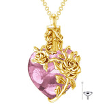 Sterling Silver Heart Crystal Rose Urn Necklaces for Ashes for Women