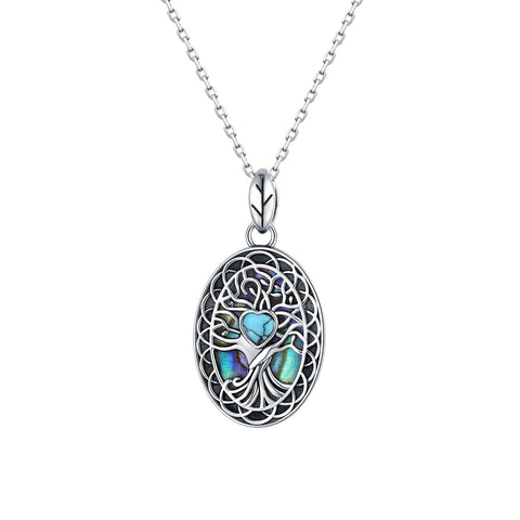 Sterling Silver Turquoise Cone Sunflower Tree of Life Pendant Necklace