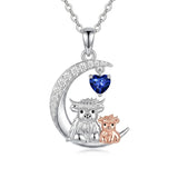 Sterling Silver Round Heart Birthstone Highland Cow Pendant Necklace Fluffy Cow Jewelry Gifts Birthday Christmas