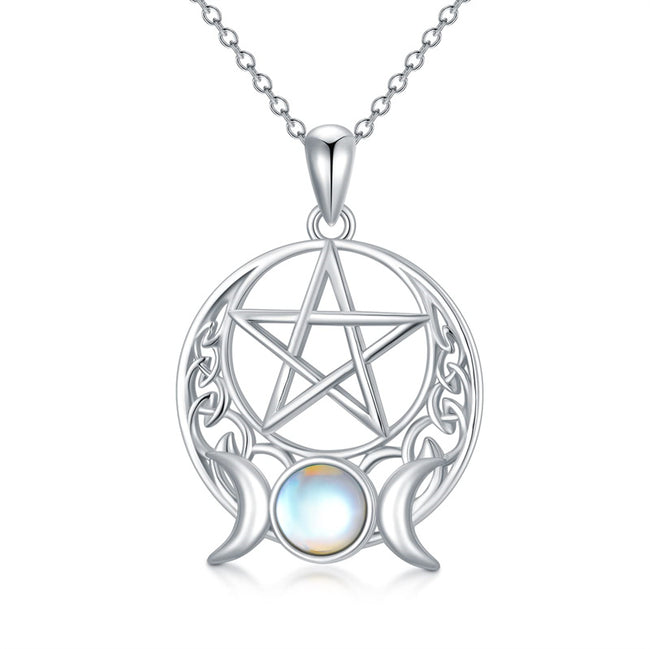 925 Sterling Silver Pagan Wiccan Necklace Pentagram Pendant Necklace Nordic Viking Jewelry Gifts for Women Men