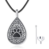 Pet Dog Celtic Urn Necklace Cremation Jewelry for Ashes Sterling Silver Paw Print Necklace Memorial Jewelry