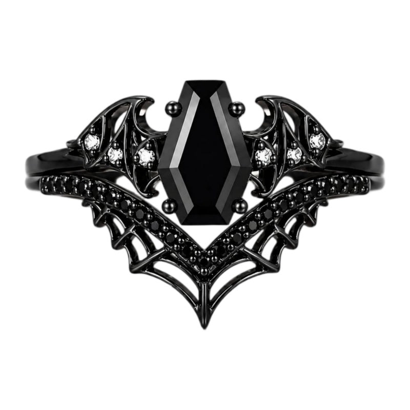 Sterling Silver 10K  14K  18K Gold 1CT-4CT Black Onyx Engagement Ring Gothic Wedding Promise Ring