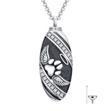 Sterling Silver Oval Paw Prints Dog FootPrints  Heart Rabbit Urn Necklace for Ashes Keepsake Jewelry for Women