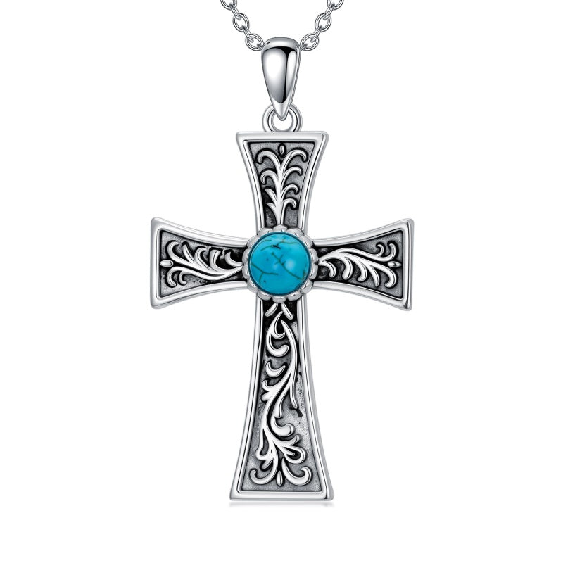 14K Gold Plated Turquoise Cross Pendant Necklace