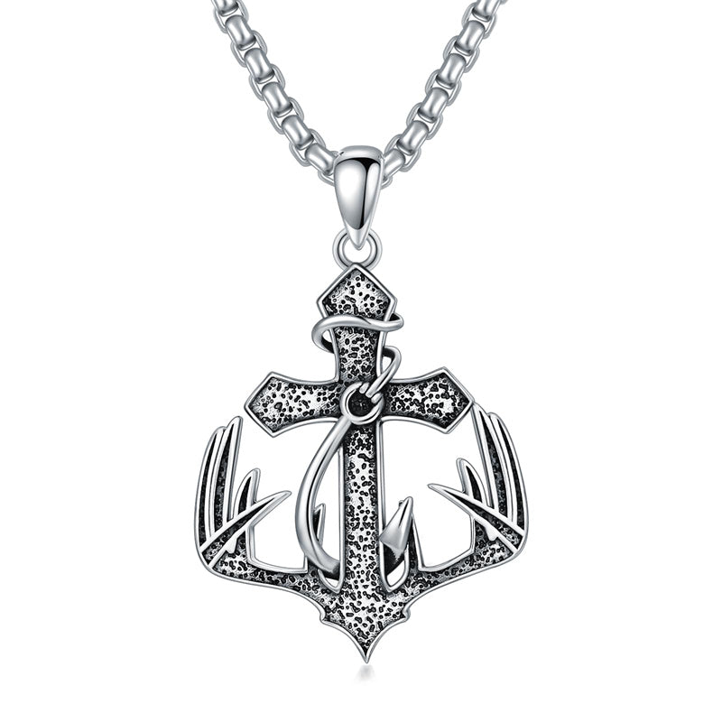 cross fish hook and deer YYmqmq Necklace for Men Women 925 Sterling Silver Antler Cross Pendant Moss Agate Necklace Christian Jewelry Religious Jewelry Hunting Gifts for Men Women Hunters 925 Sterling Silver Couple Tattoo Ideas Hunting -