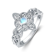 Witches Knot Rings 925 Sterling Silver Witch Ring Moonstone Celtic Knot Ring Amulet Protection Pagan Jewelry Gifts for Women