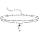 925 Sterling Silver Dolphin Anklet Bracelet Dainty Beaded Chain Anklet Adjustable  for Women