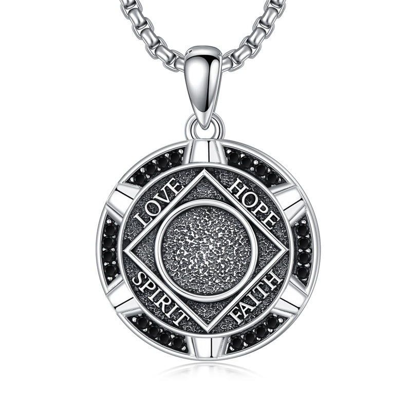 Sterling Silver AA Sobriety Alcoholics Anonymous  Pendant Necklace for Men